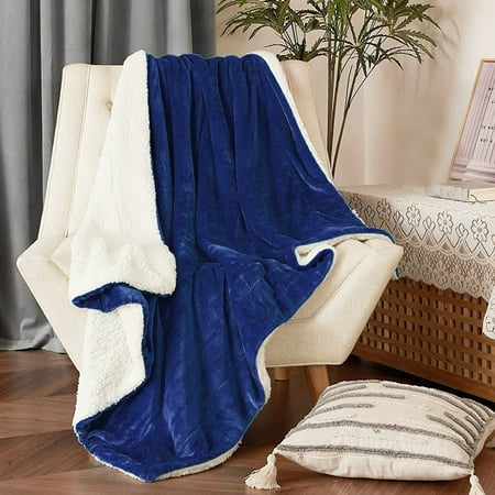 JML Bedding Sherpa Fleece Throw Blanket,Navy Warm Reversible Plush Fleece Bed Blanket