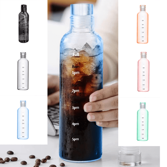 Taicans Transparent Leakproof Water Bottle with Time Marker - 32oz BPA-Free Portable Travel Cup,Insulated Tumbler with Straw & Lid for Car,office,Gym,Outdoor,Commuting