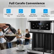 AIRMSEN 12-Cup Drip Coffee Maker with K Cup Combo, Programmable Coffee Machine with 1-4 Cup Setting, Single Serve or Coffee Pot, Auto Shut-off, Spill-Free Spout