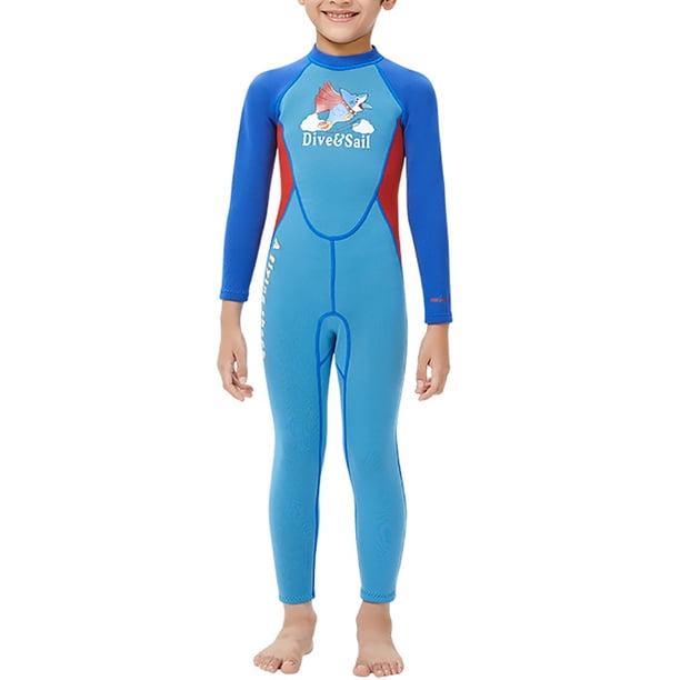 Eigraketly Traje de neopreno para niños, traje de baño de una pieza con dibujos animados, conjunto de esnórquel de manga larga, traje de baño de Deportes acuáticos azul M Eigraketly OD003312-02