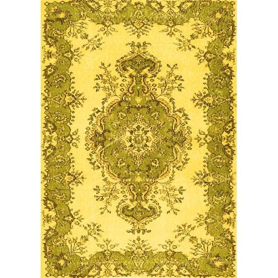 Ahgly Company Machine Washable Indoor Rectangle Abstract Yellow Contemporary Area Rugs, 2' x 5'