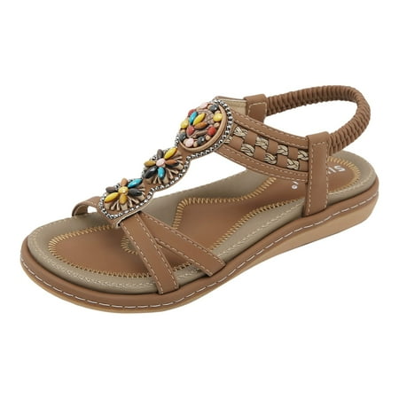 

PMUYBHF Female Womens Sandals Size 10 Bare Trap Women Clip Toe Sandals Crystal Jelly Beach Flip Flops Female Students Korean Fashion Wear Summer Flat Sandals Brown 40