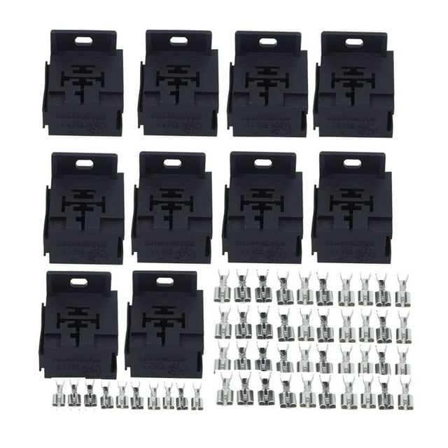 Juego completo de 10 conectores para relés de 5 pines, fáciles de instalar, universales y resistentes, con 50 terminales de repuesto.