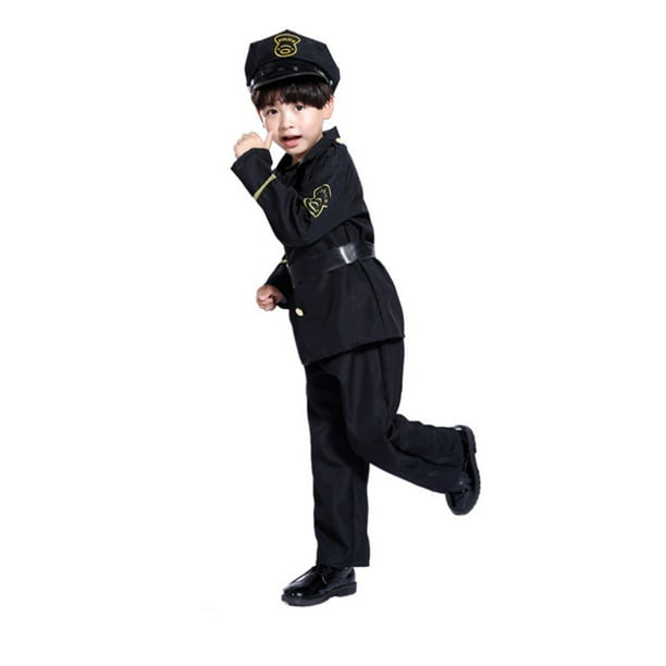 Disfraz de uniforme de oficial de policía de Halloween, ropa de juego de rol, disfraz de uniforme de fiesta, sin para niños, talla L de 7 a 10 años