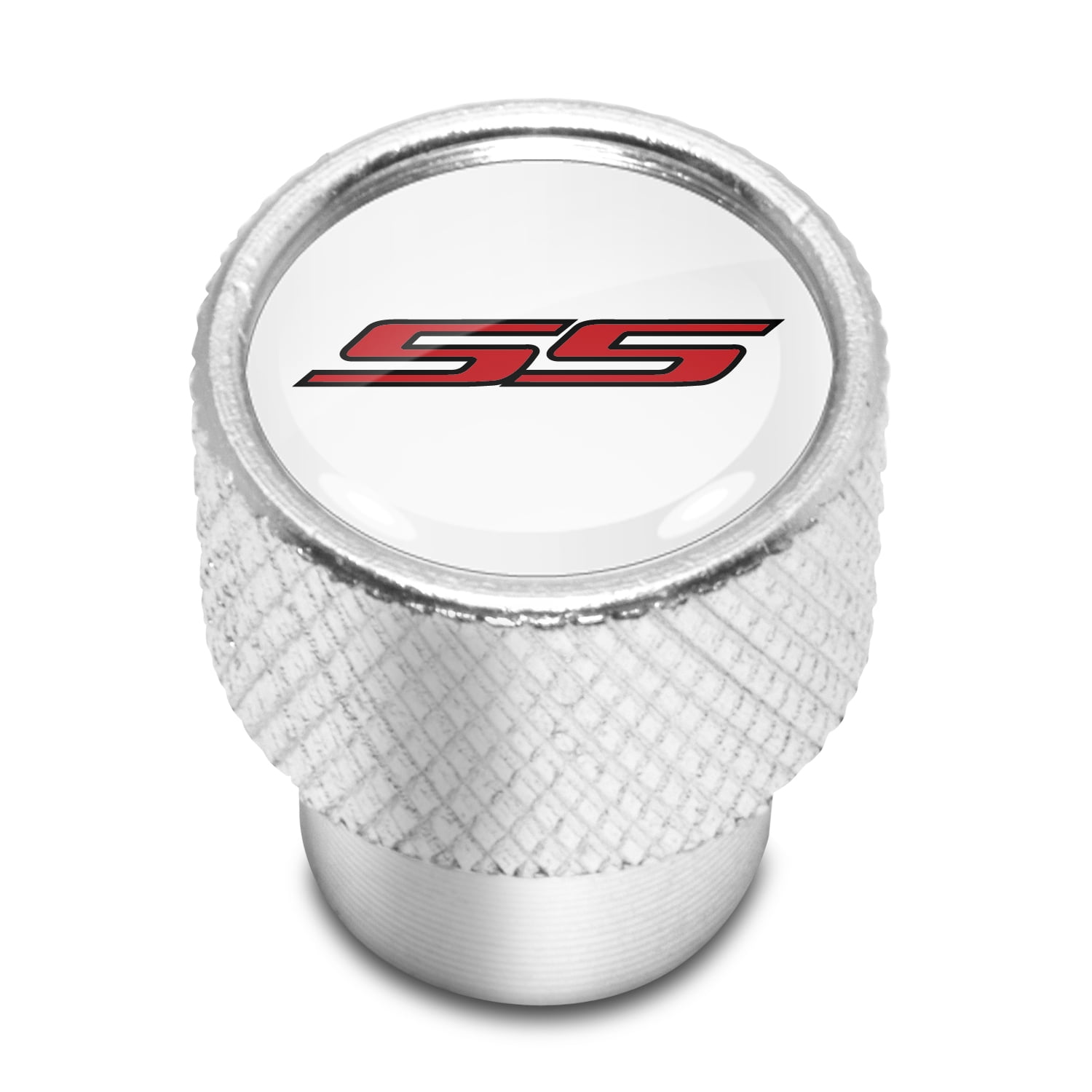 Chevrolet Camaro SS Logo White on Shining Silver Aluminum Tire Valve Stem Caps