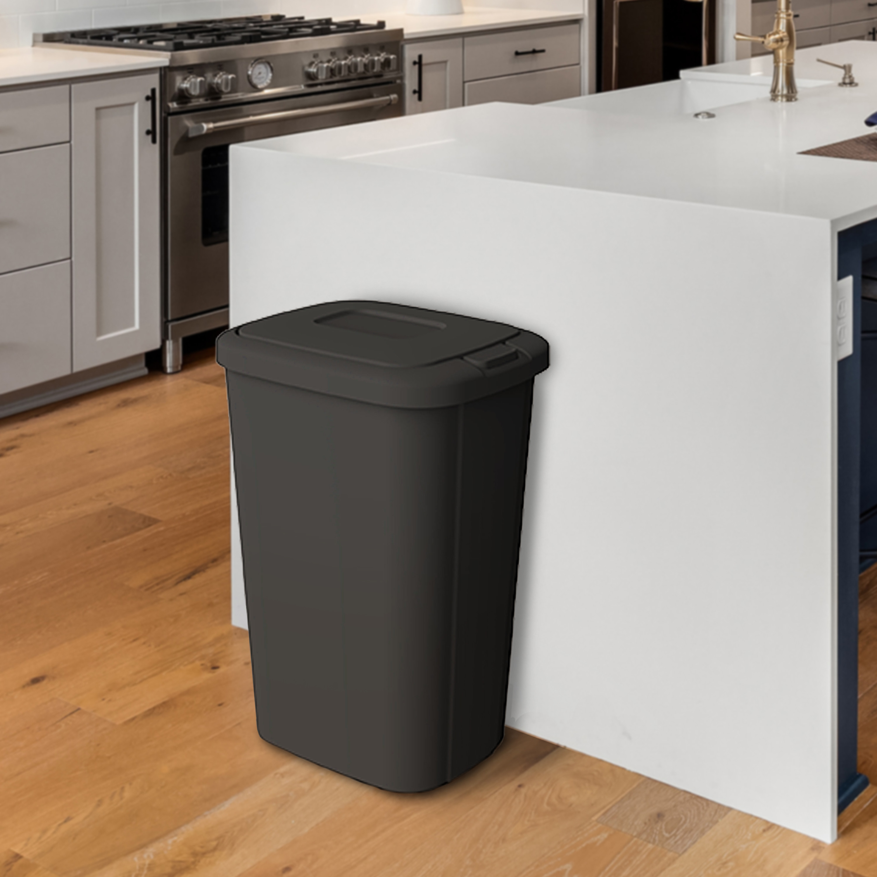 Hefty 13.3 Gallon Trash Can, Plastic Touch Top Kitchen Trash Can, Black - image 3 of 8