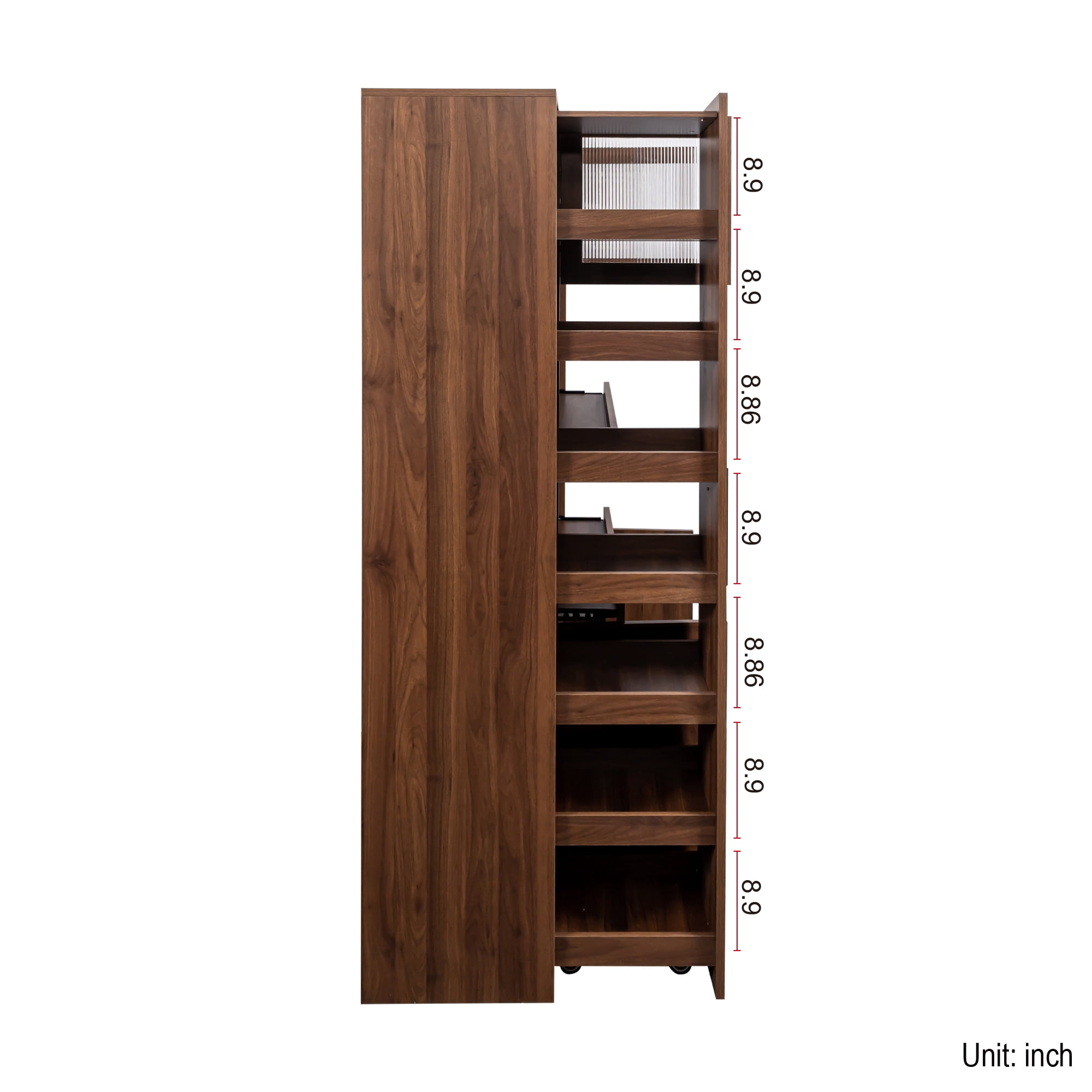 Mintazer 70" Tall Kitchen Pantry Cabinet with Pull-Out storage shelf, Freestanding Storage Cabinet with 4 Doors for Kitchen Pantry Dining Room, Walnut Brown