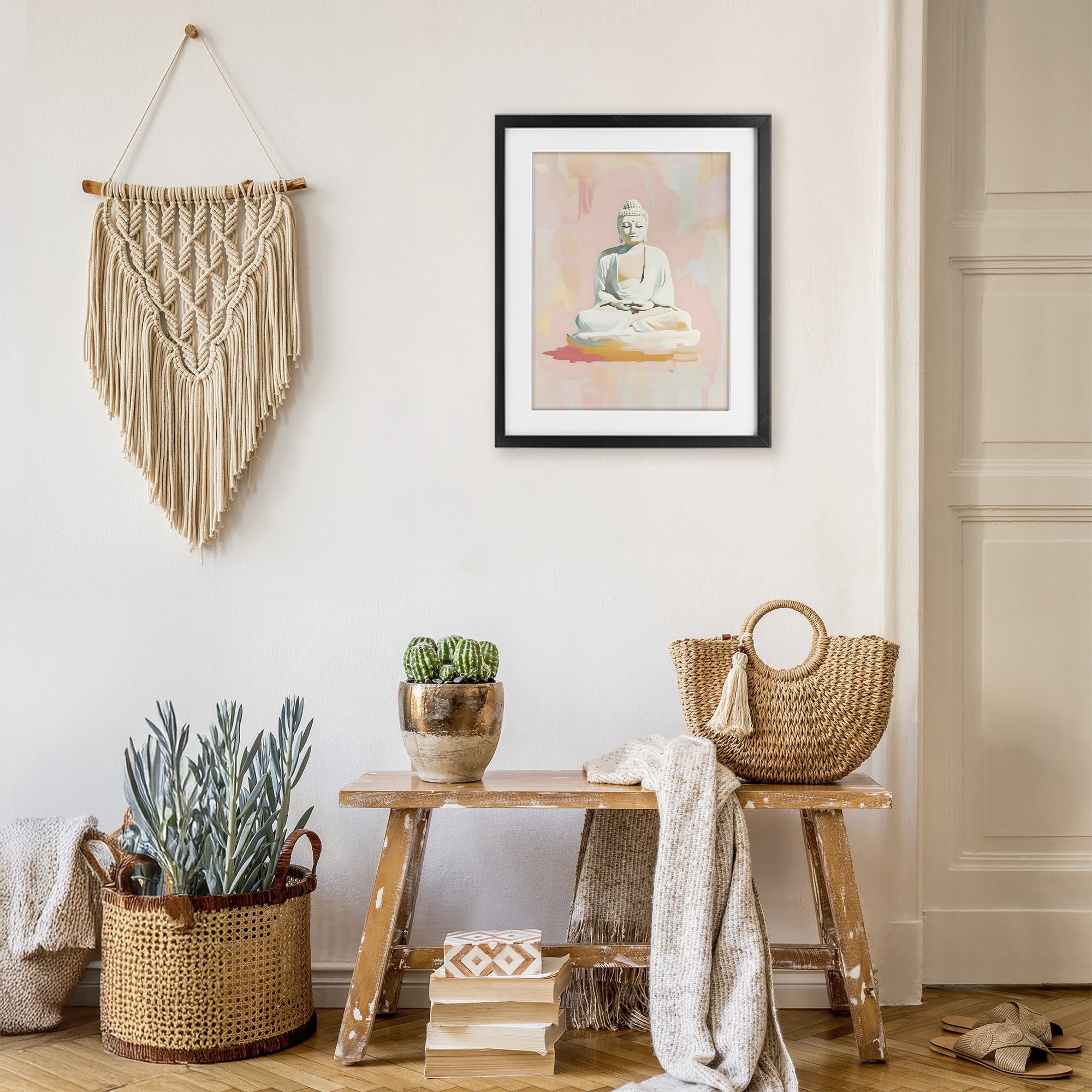 Stupell Industries Pastel Buddha In Quiet Meditation Black Framed Print Under Glass, design by The Prints Vibe