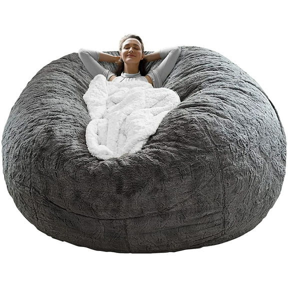 RAINBEAN Bean Bag Bed Chair Sofa Cover, (Cover only,No Filler) Plush Comfortable Round Soft,Kids Couch Living Room Furniture 5ft Dark Gray