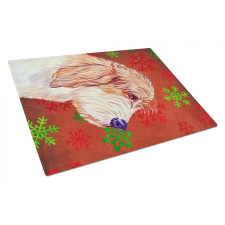

Carolines Treasures LH9352LCB Petit Basset Griffon Vendeen Red Green Snowflake Christmas Glass Cutting Board Large 12H