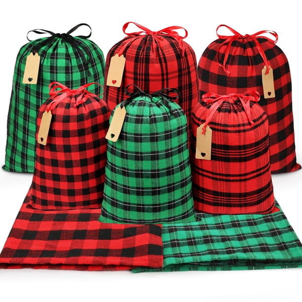 Bolsas de regalo de Navidad, paquete HRX, tela grande, 6 unidades