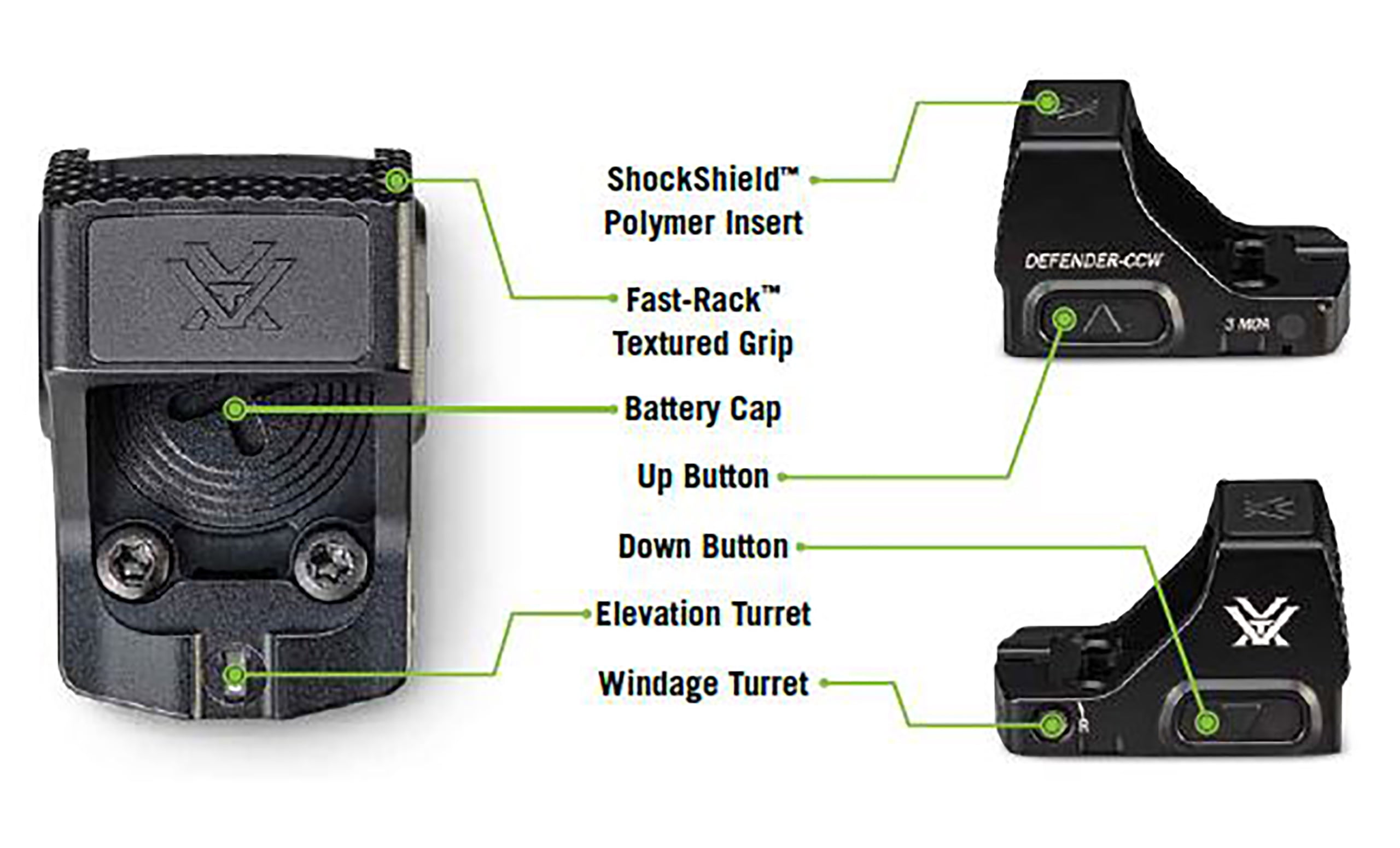 Vortex Optics Defender-CCW Micro Red Dot Sight  (3 MOA - Green Dot)