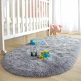 thumbnail image 6 of Softlife Cute Fluffy Oval Rug for Bedroom Soft Carpet, 2.6' x 5.3' , Gray, 6 of 8