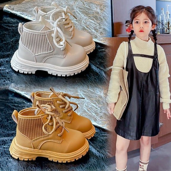 Hinvhai Boys Girls Combat Ankle Boots Kids Work Boots Lace-up Fall Winter Snow Boots Hiking Outdoor Boots White 6 Years