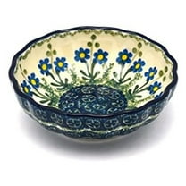Polish Pottery Bowl - Shallow Scalloped - Small - Blue Spring