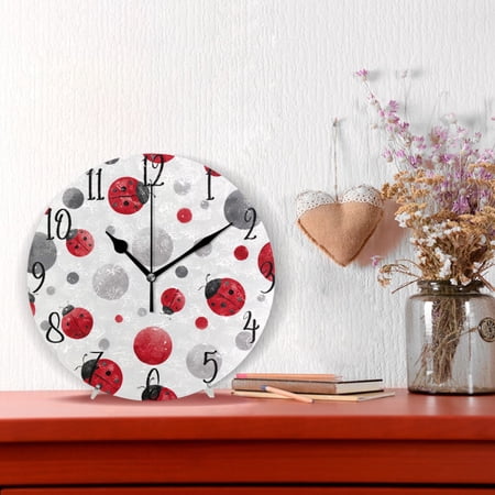 10 Quartz Indoor Wall Clock Silent Mechanism - Red Ladybug Polka Dot