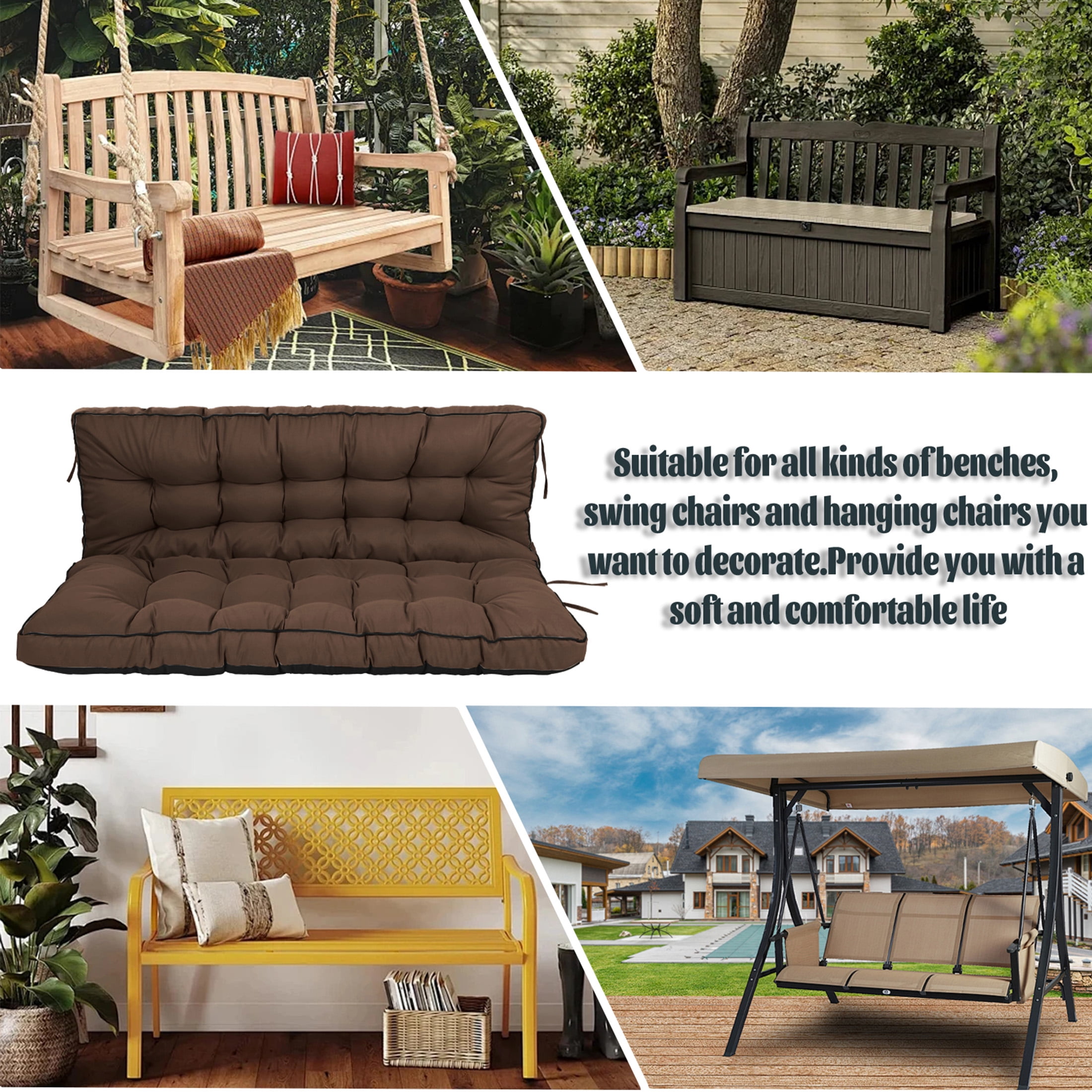 Porch Swing Cushion Thicken 4", 55" Swing Cushions 2-3 Seater Replacement, Waterproof Bench Cushions with Backrest, Anti-Fading Patio Swing Chair Pads for Outdoor Garden Furniture