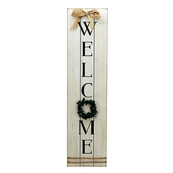 Vertical Wooden Welcome Sign Plaque with Wreath for Front Door