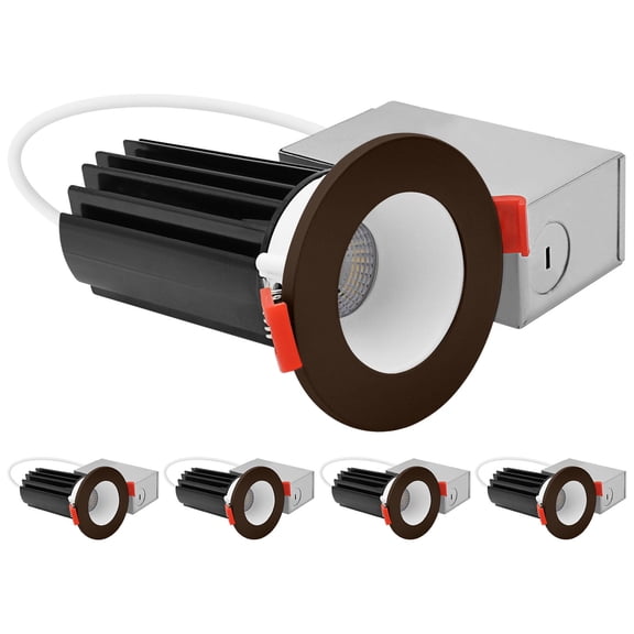 LUXRITE 2 In. LED Recessed Light, Round White & Bronze Interchangeable Trim, 5CCT, 1000LM, 15W, CRI80, Dimmable 4 Pack