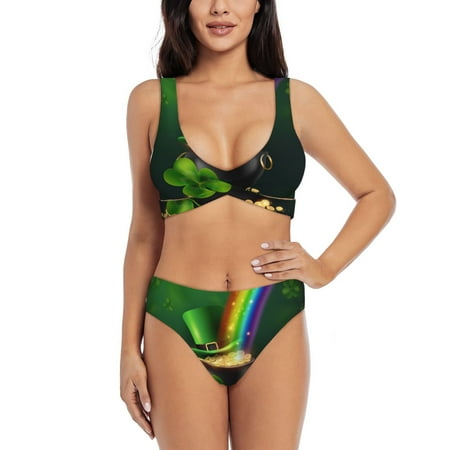 Zeuib St. Patrick s Day4 High Waisted Tummy Control Bikini Set - Knot Front Push Up Top & Cheeky Thong Bottom  Two-Piece Swimsuit for Women-XX-Large