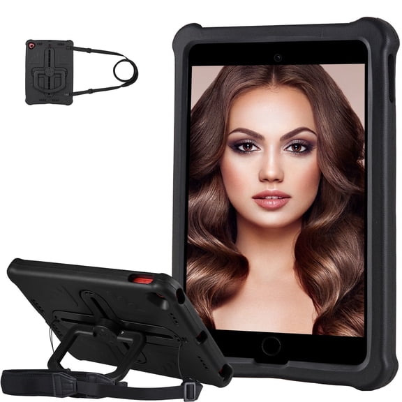 Case for iPad 9th/8th/7th Generation 10.2 inch Case with Shoulder Strap, Shockproof Handle Kickstand, Black
