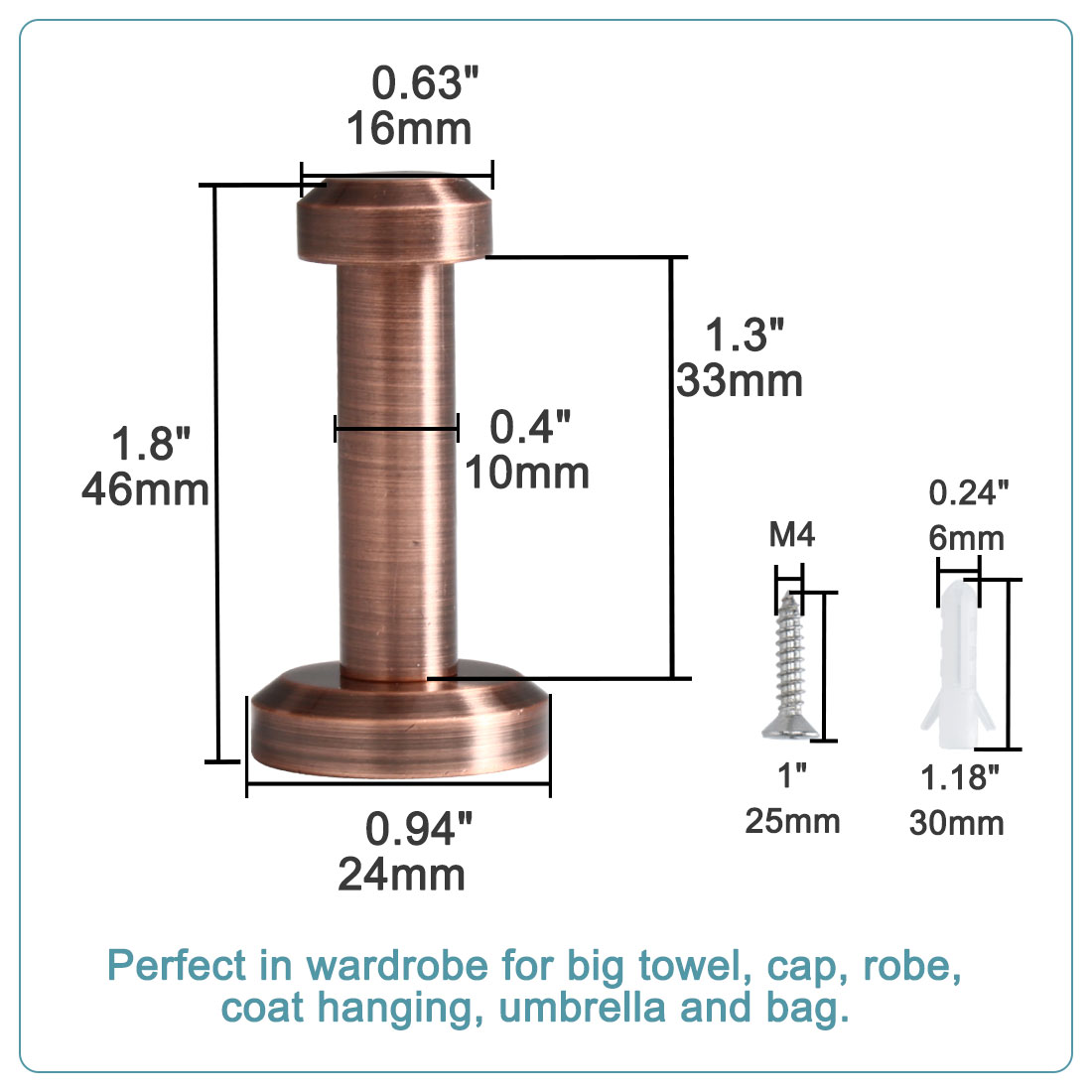 Unique Bargains 2pcs Copper Wall Mounted Hooks for Coats and Towels with Screws