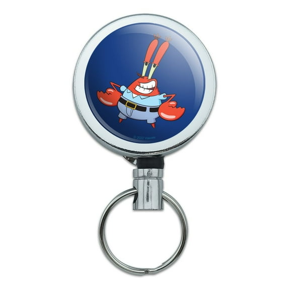SpongeBob Mr. Krabs Pose Heavy Duty Metal Retractable Reel ID Badge Key Card Tag Holder with Belt Clip