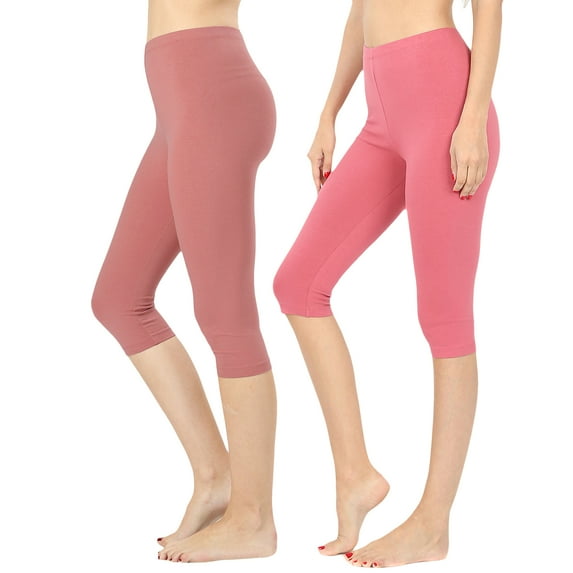 Women & Plus (S-3X) Essential Basic Cotton Spandex Stretch Below Knee Length Capri Leggings (Single & Multi Packs Available)