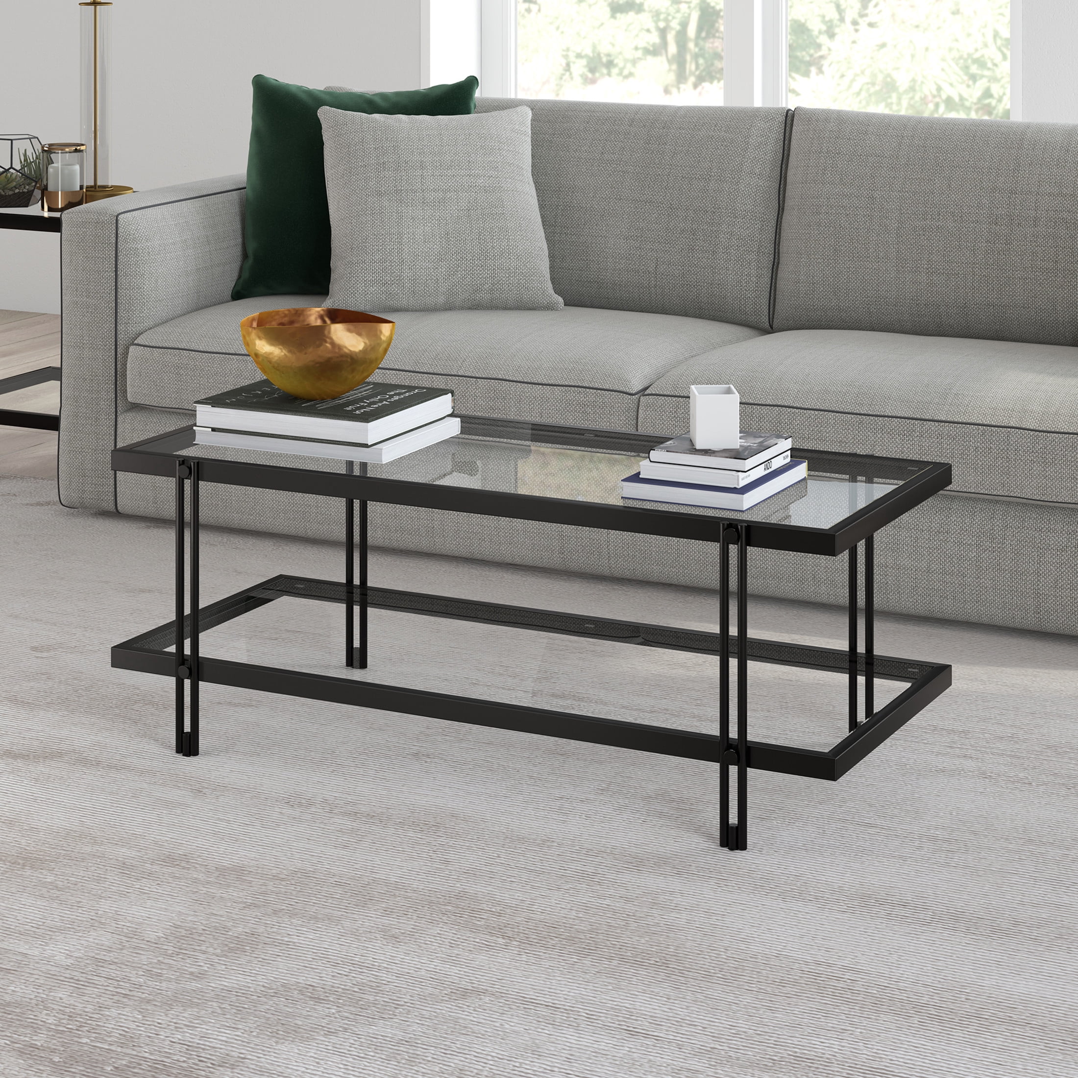 Evelyn&Zoe 17" Contemporary Clean Lined Metal Coffee Table in Black/Bronze Finish