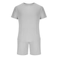 thumbnail image 3 of Men’s Outfits Plain Tracksuit Suit Set 2 Piece Crew Neck Shirt & Short Summer Activewear Sweatsuits Gray XXXL, 3 of 5