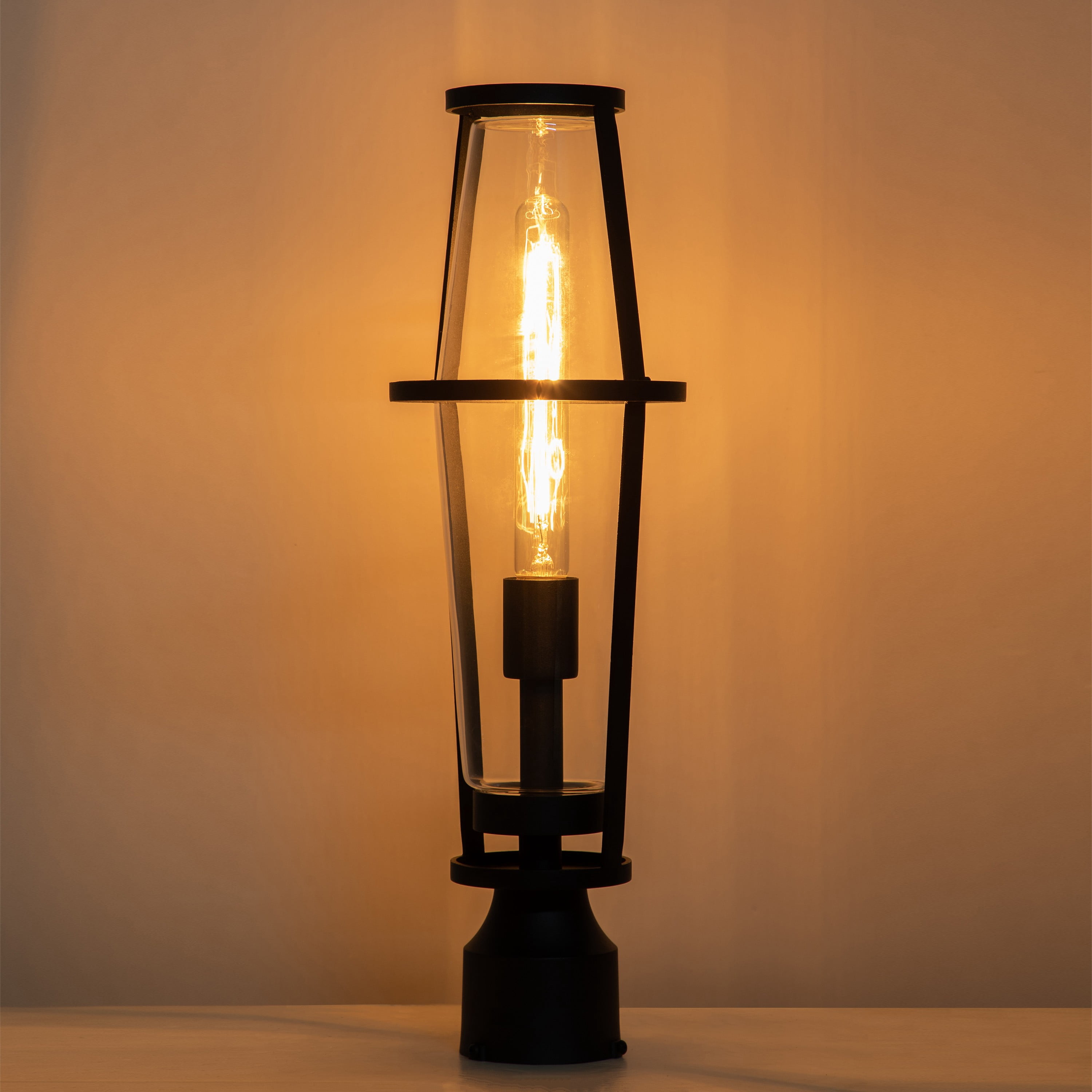 C Cattleya 1-Light Black Outdoor Post Lantern with Clear Glass Shade