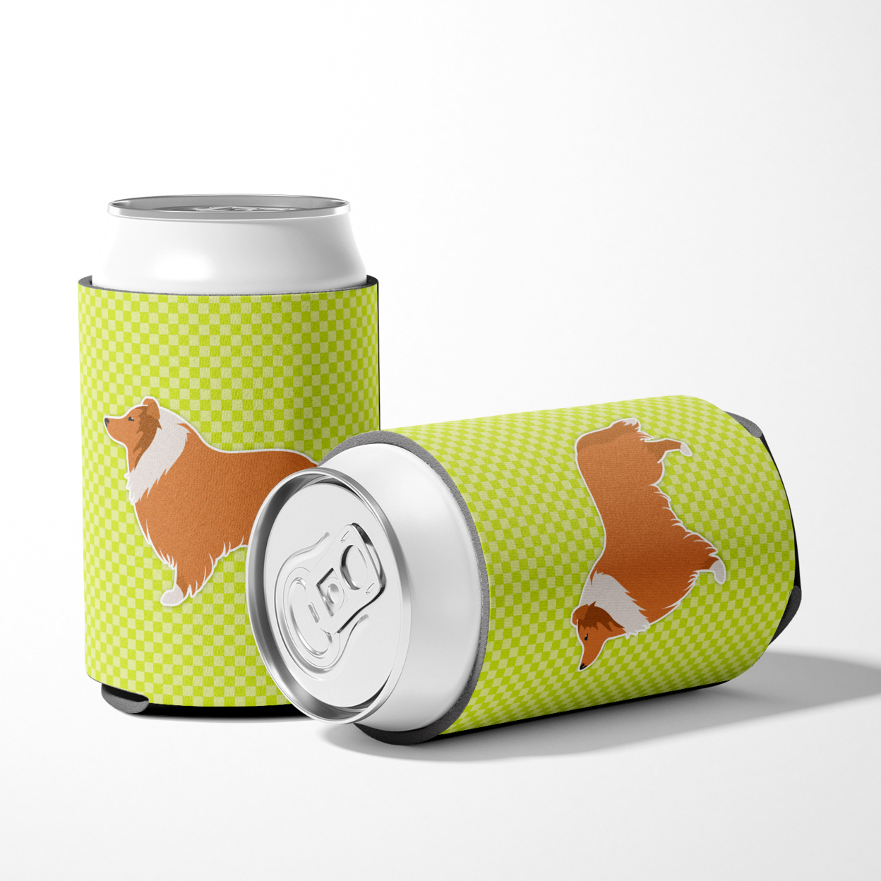 Caroline's Treasures BB3816CC Collie Checkerboard Green Can or Bottle Hugger, Can Hugger, multicolor