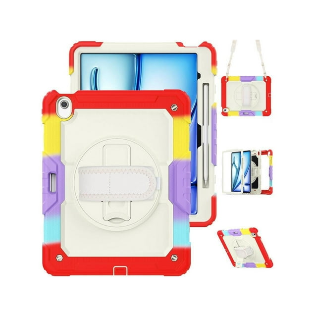 Case for iPad Air 13 inch M3 2025 / M2 2024 with Built-in Screen Protector, 360° Rotating Stand, Adjustable Shoulder Strap, Pencil Holder
