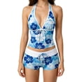 thumbnail image 2 of Leey-World 2 Piece Y2k Polka Dot Halter Bikini with Shorts 2000s Bathing Suit Set Summer Vacation Cute Beach Tankini Swimsuit(Blue,XL), 2 of 7