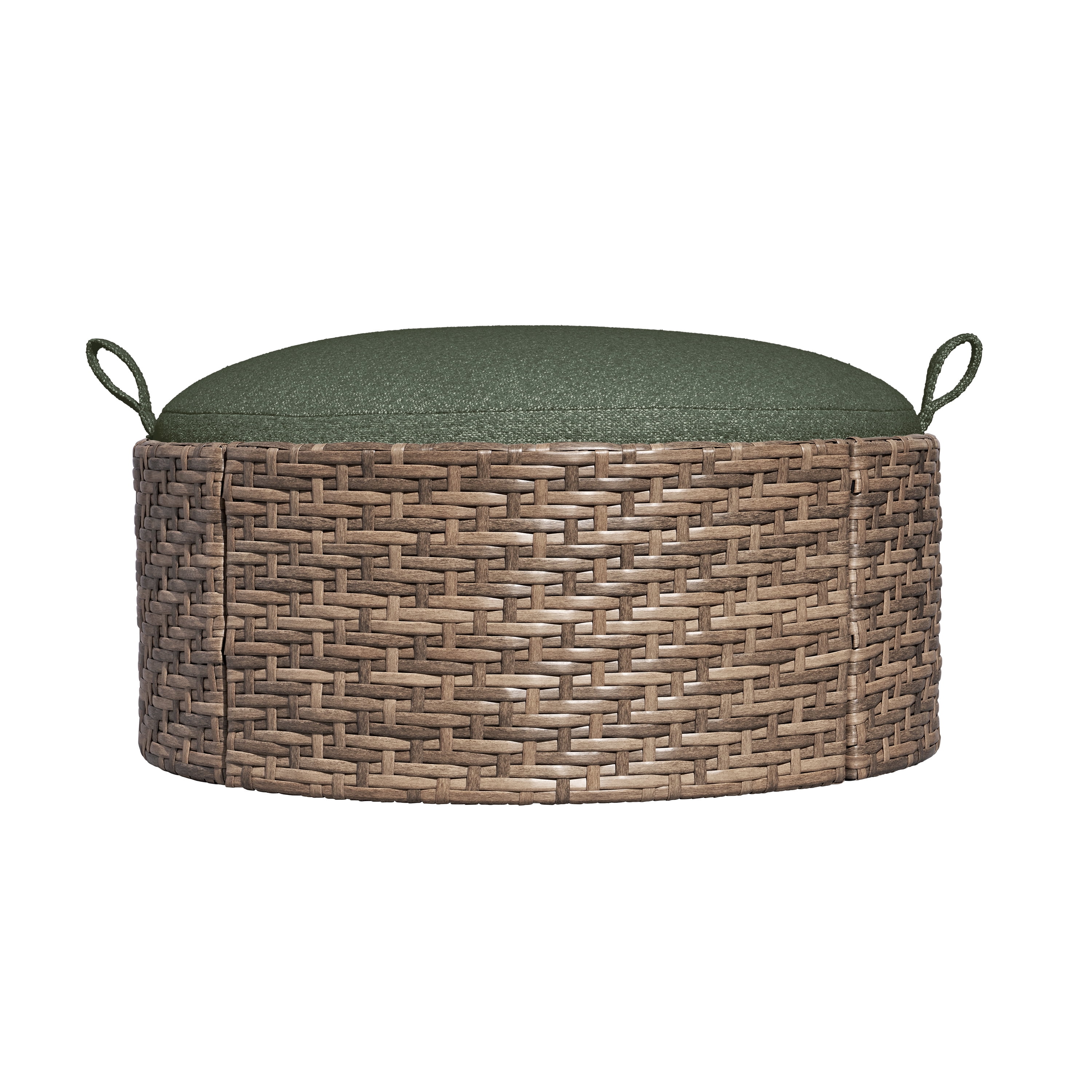 Beautiful Wicker Reversible-Top Outdoor Ottoman and Coffee Table with Cover by Drew Barrymore, Brown/Thyme