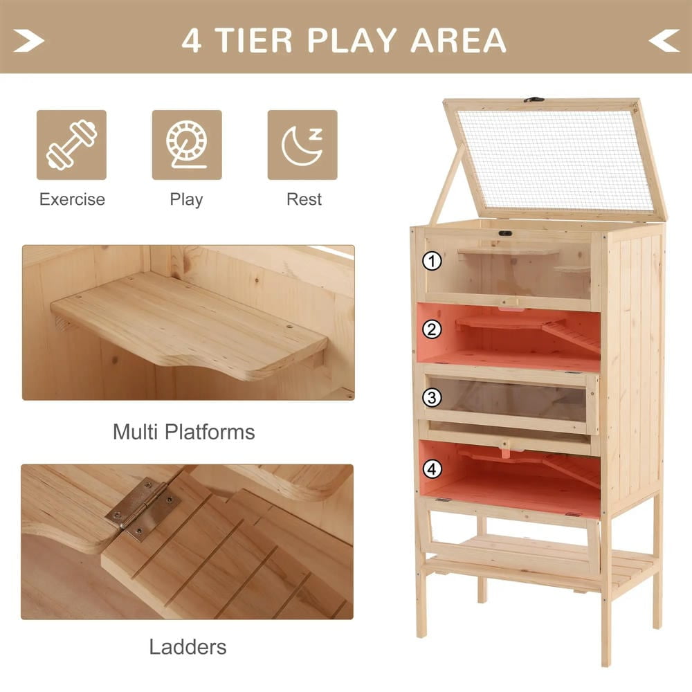 YYAo Hamster Cage, Guinea Pig Cages Mice and Rat Habitat,5-Tier Wooden Hamster Cage Mice Habitat Rat Habitat with Openable Top, Front Door and Storage Shelf