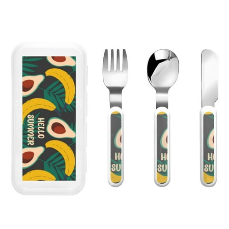

Cauagu Banana And Avocado Print 3-Pieces Toddler Cutlery Set Kids Silverware Set with Spoons Forks & Knife Stainless Steel Utensils for Kids Dishwasher Safe