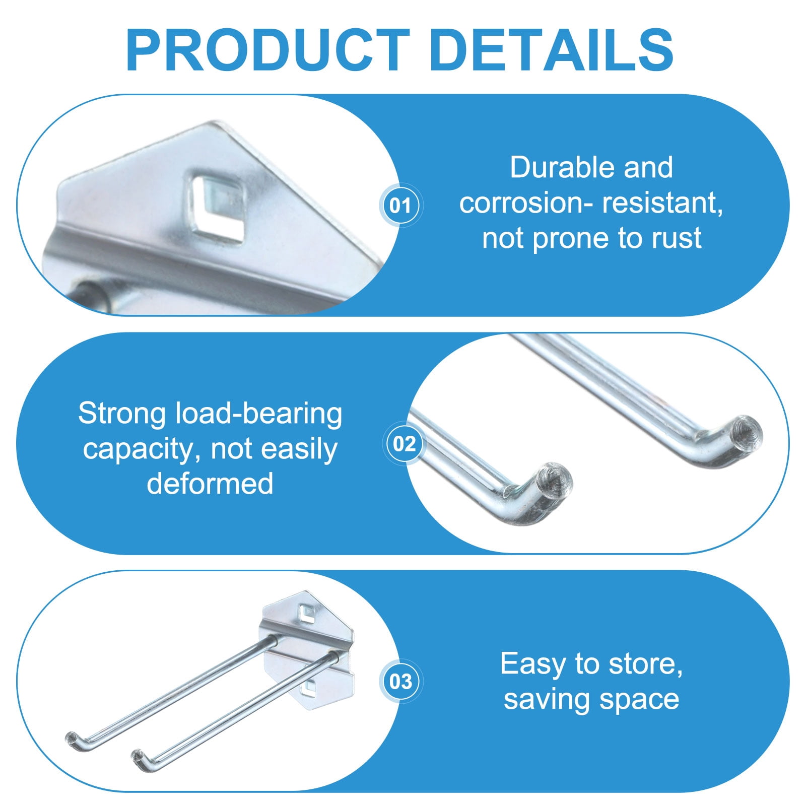 Uxcell 10Pcs Metal Square Peg Board Hooks, 5.9" Heavy Duty Square Hole Peg Hook for 3/8" Spaced Pegboards, Silver