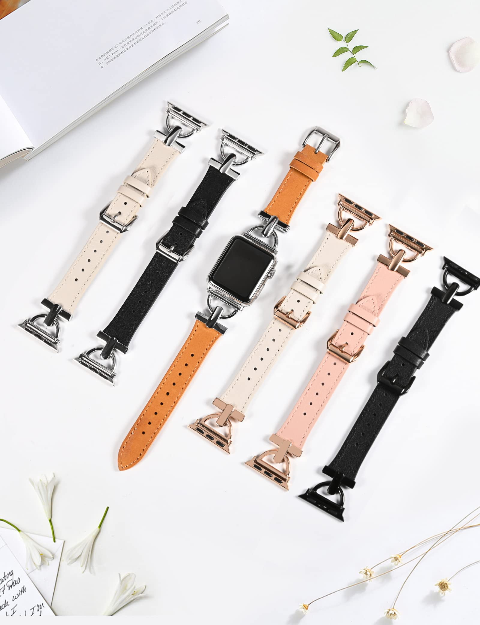  Moolia Braided Leather Strap Compatible with Apple Watch Band  38mm 40mm 41mm Women Vintage Thin Replacement Strap Bracelet for iWatch  Series 9/8/7/6/5/4/3/2/1/SE, Black/Gold : Cell Phones & Accessories