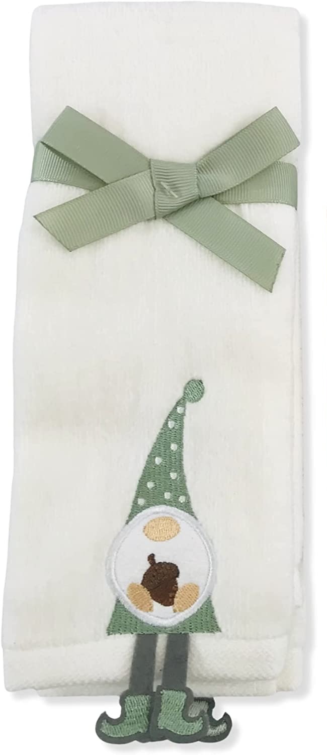 Serafina Home Decorative Fall Gnome Fingertip Towels: Embroidered Autumn Garden Gnome with Acorn Design with Fringe Dangle Feet on Plush Cream White, 2 Piece Set, 11" x 18" Inch - image 3 of 3