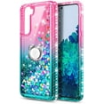 thumbnail image 2 of Nagebee Case for Samsung Galaxy S22 5G with Tempered Glass Screen Protector (Full Coverage), Sparkle Glitter Liquid Bling Diamond [Ring Holder & Wrist Strap] Women Girls Cute Case (Pink/Aqua), 2 of 6