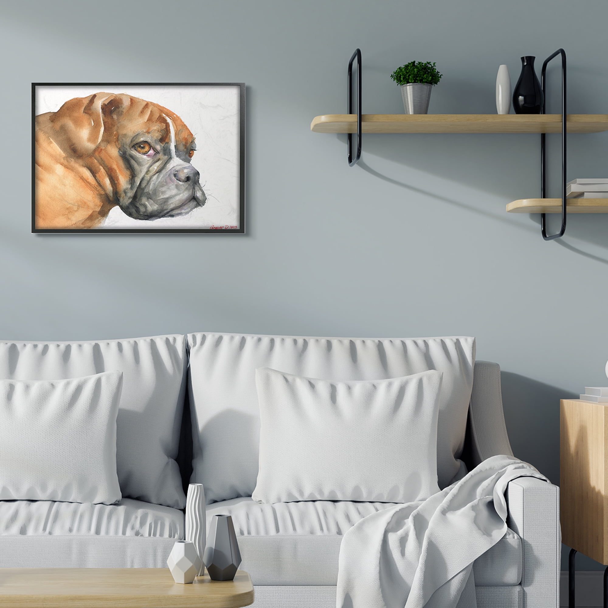 Boxer Dog Looking Back Adorable Pet Portrait 30 in x 24 in Framed Painting Art Print, by Stupell Home Décor