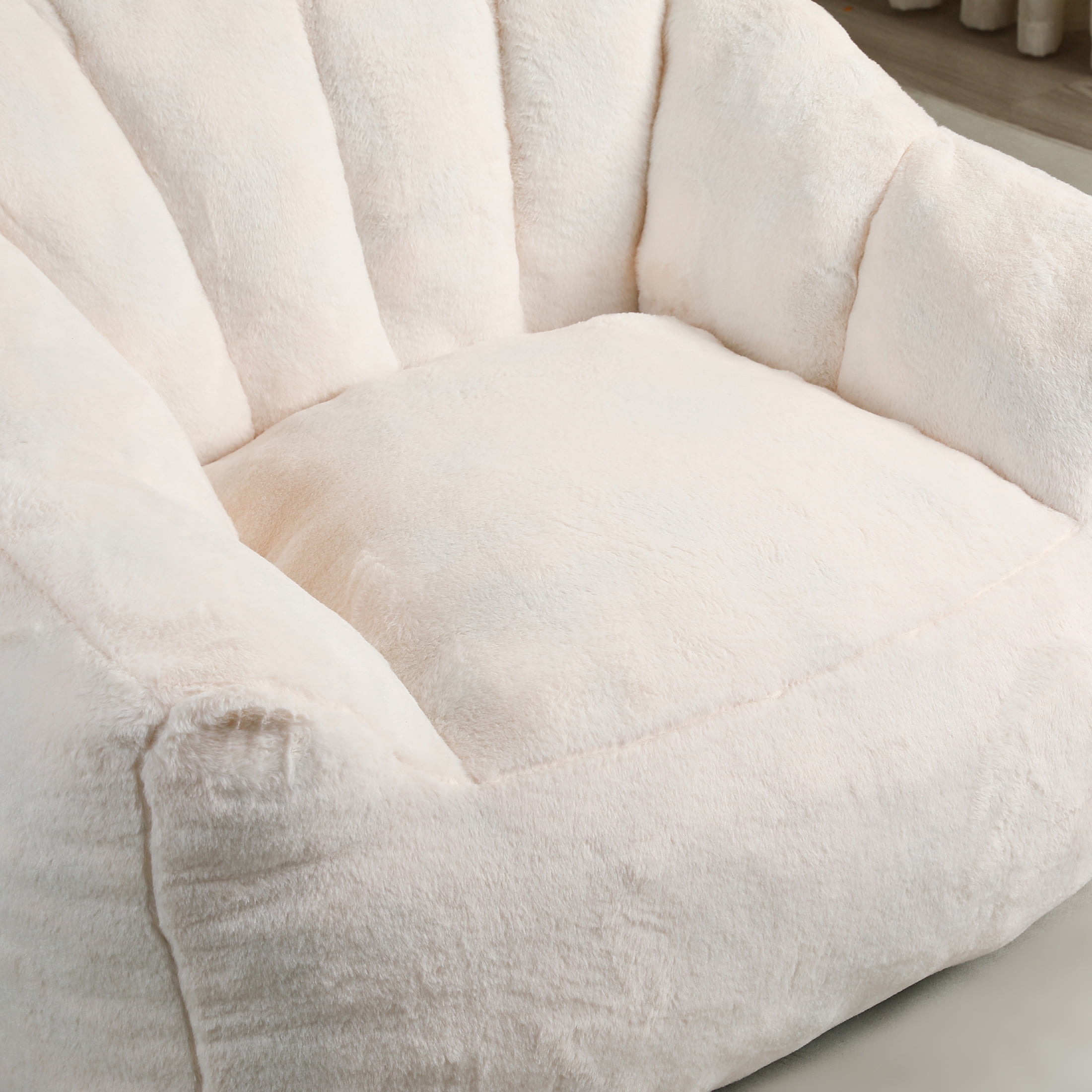 Noble House Dorothy Faux Fur Bean Bag Chair, Comfy Large Memory Foam Gaming Lounge Sofa for Living Room, White