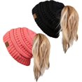 thumbnail image 1 of SURJDE Ponytail Messy Bun BeanieTail Women's Beanie Solid Ribbed Hat Cap, 1 of 7