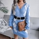 thumbnail image 3 of Vestido de punto para mujer con cuello en V y manga larga con rombos a cuadros para otoño e invierno, 3 of 6