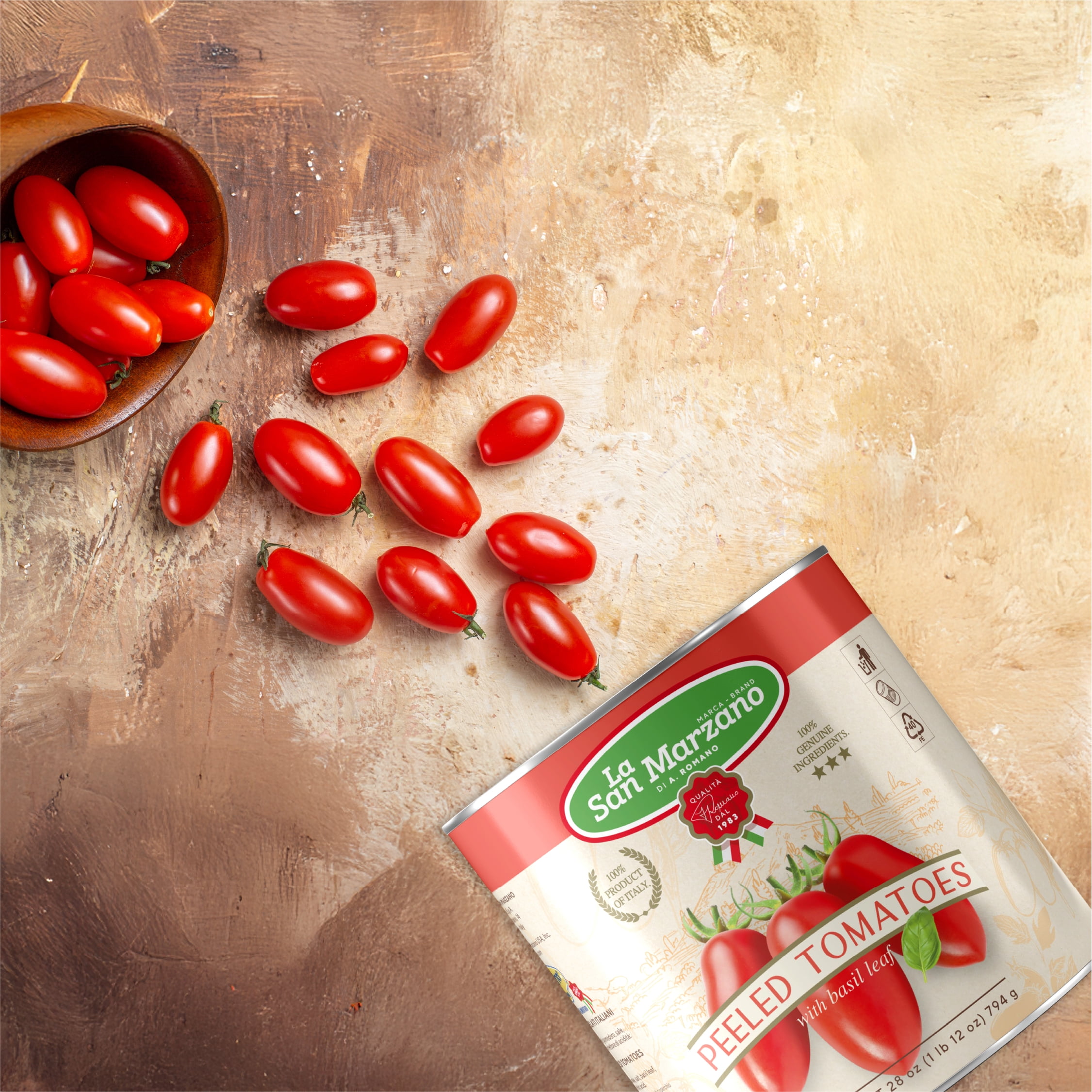 La San Marzano Italian Whole Peeled Tomatoes in Puree with Basil 28oz can (Pack of 6)
