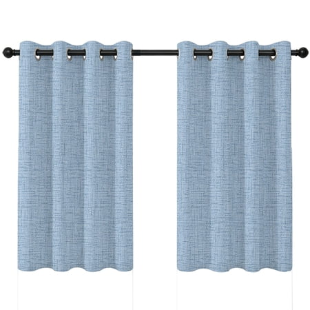 Dusty Blue Solid Blackout Curtains 54 Inches Long Minimalist Tropical Blue Linen Texture Coastal Thermal Insulated Room Darkening Drapes with Grommets for Living Room 42 W x 54 L 2 Panels