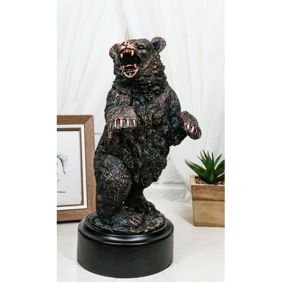 Western Black Bear On Rear Legs Roaring Bronze Electroplated Resin Decor Statue