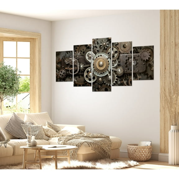 Tiptophomedecor Abstract Canvas Wall Art - Old Mechanism 5 Piece - Stretched & Framed Ready To Hang Art