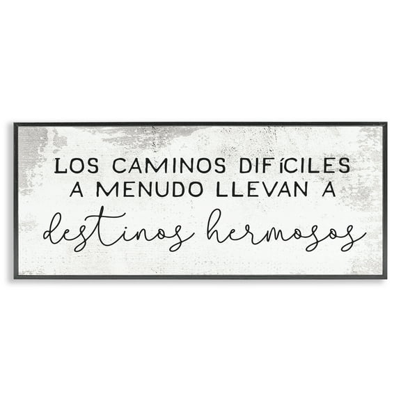 Stupell Industries Caminos Difíciles, Destinos Hermosos Inspirational Quotes & Sayings Painting Black Framed Art Print Wall Art, 24 x 10